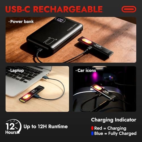 WARSUN T7 Flat Rechargeable Flashlight, Slim Pocket LED EDC Light with Clip and Magnetic Base, Small Thin Handheld Flashlight for Night Walking, Emergency, Car Repair, USB C Charging - Thumbnail 4