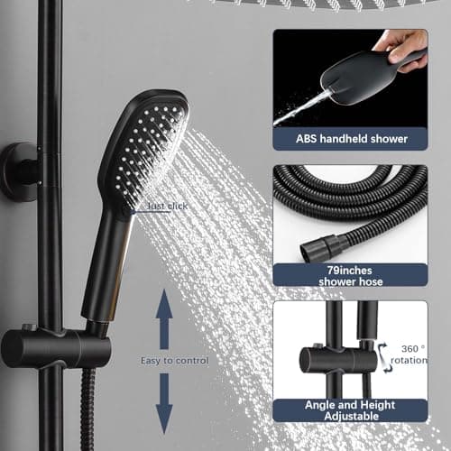 SonTiy 12 Inch Rainfall Shower System with Handheld Spray, High Pressure Rain Shower Head with Jet Spray, Luxury Bathroom Shower Fixtures with Adjustable Slide Bar & Shower Caddy, Oil Rubbed Bronze - Thumbnail 3
