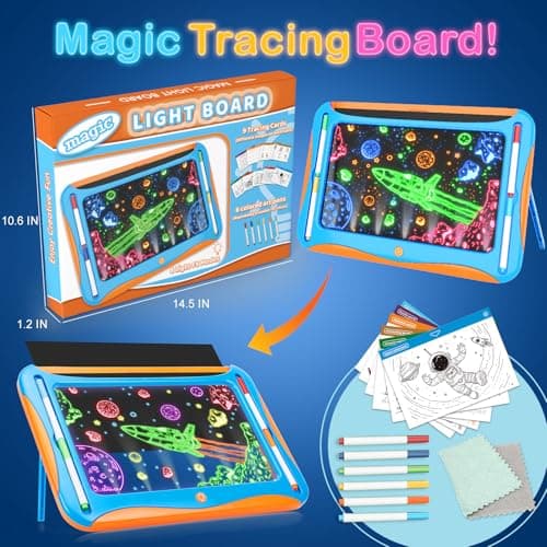 YUBALEER Magic LED Drawing Board for Kids, Toys for Boys Ages 5-7, Light Up Tracing Pad with 9 Double-Sided Cards, 6 Washable Pens, Glow Up Toys for Kids 4-6 Year Old Christmas Birthday Gifts - Thumbnail 6