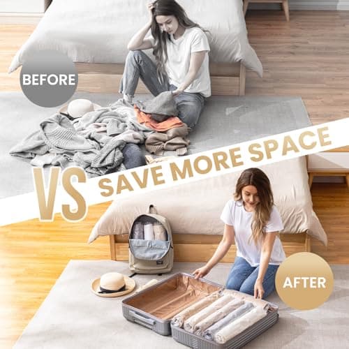 TAILI 15 Travel Compression Bags, Roll Up Space Saver Bags (5 Small+5 Medium+5 Large), Hand Roll Packing Storage Bags for Luggage, Suitcase and Cruises, No Pump or Vacuum Needed, Cream - Thumbnail 3