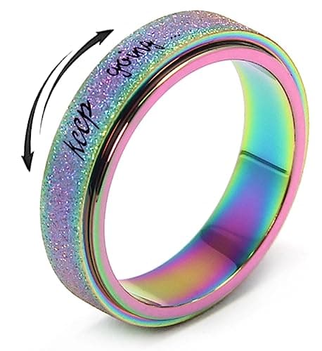 MHWTTY Anxiety Ring Fidget Toys Adults Fidget Rings Titanium Stainless Steel Fidget Spinner for Women and Men Rainbow Size 7 - Image 1
