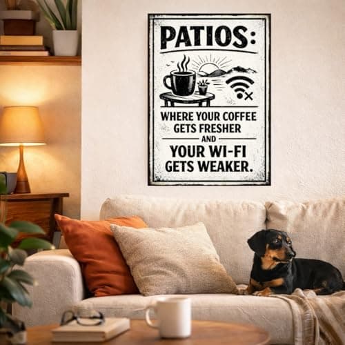 Patios Where Your Coffee Gets Fresher And Your Wi-Fi Gets Weaker Vintage Metal Tin Sign 8x12 Inch Funny Outdoor Wall Decor Retro Patio Porch Deck Garden Coffee Art - Thumbnail 2