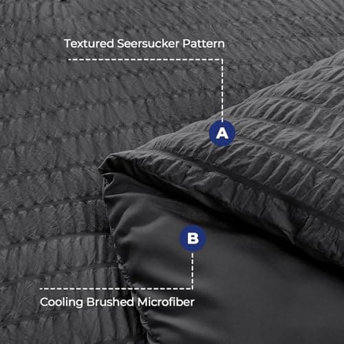 HYMOKEGE 7 Piece King Size Comforter Set Seersucker, All Season Luxury Bed in a Bag for Bedroom, Bedding Set with Comforters, Sheets, Pillowcases & Shams, Dark Grey - Thumbnail 4