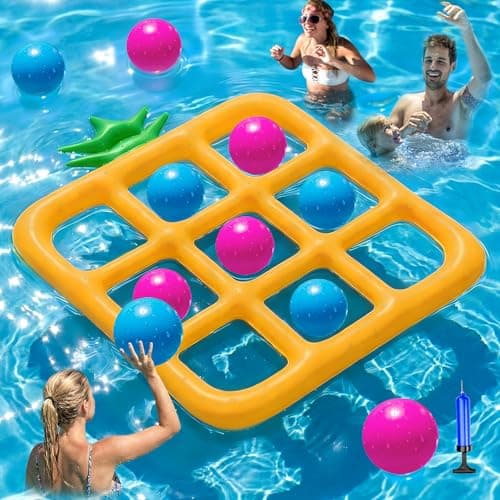 Jasonwell Tic-Tac-Toe Pool Toys Games - Giant Floating Tic Tac Toe Game Float with 10 Balls Pineapple Pool Game Party Toy Floats Yard Field Day Games Outdoor Beach Toys for Adults Teens Kids (Orange) - Image 1