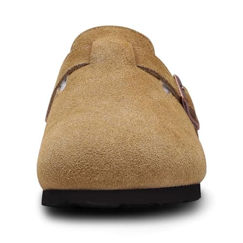 KIDMI Women's Fur Lined Suede Clogs Fuzzy Cork Footbed Mules Slip On Winter Potato Shoes, Brown 45 (Size 13) - Thumbnail 5