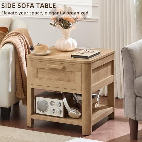 Joaxswe Farmhouse Night Stand Set of 2 with Charging Station, Natural - Thumbnail 6