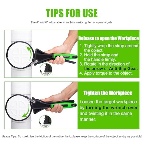 XUNTUI 2-Pack Strap Wrench Set (4" & 6") - Heavy Duty Rubber Belts with High-Strength PA66 Handles - Pro-Grade Oil Filter Wrench &Adjustable Jar Opener Kit - 8 Bonus Silicone Ties - Thumbnail 6