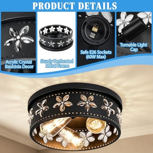 Glintawn 12.6 Inch Black Flush Mount Ceiling Light Fixture - Thumbnail 3