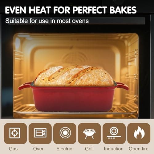 Demine Bread Pan Enameled Cast Iron Loaf Pan with Lid, Bread Oven, Dutch Oven Loaf Cast Iron for Baking Homemade Sourdough Bread - Thumbnail 2