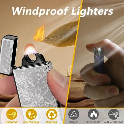 TIKIUKI Dragon Lighter Electric Lighters Rechargeable Windproof Flameless Plasma Arc Lighter Luxury Metal Cool Lighters,lighters for Candle,Incense Stick - Thumbnail 6