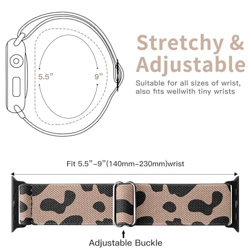 XSMDAJDTXZ 2 Pack Stretchy Solo Loop Compatible with Apple Watch Band 40mm 41mm 44mm 45mm 46mm 49mm 38mm 42mm Women Men, Sport Nylon Elastic Straps Braided Wristbands for iphone Watch Series 11 10 9 8 7 6 5 4 3 Ultra SE (rosecow/cow, 38mm/40mm/41mm/42mm(Series 10)) - Thumbnail 2