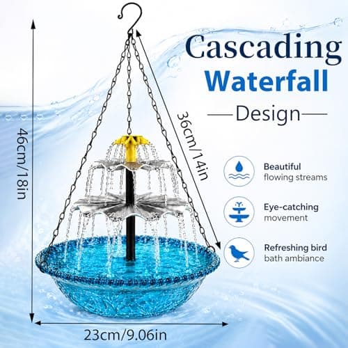 Hanging Bird Bath with Textured Bowl and Metal Chains, Solar Fountains with Cascade Flow for Outdoor Garden, Patio, and Yard Decor (Pink(L)) - Thumbnail 4