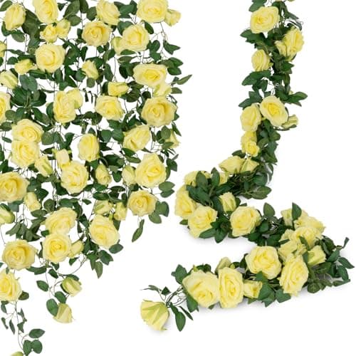 U'Artlines 3 Pack Artificial Yellow Rose Vines Floral Garlands Total 19.5 Ft Fake Vine Silk Flower Garland for Indoor Outdoor Home Wedding Arch Garden Wall Decoration