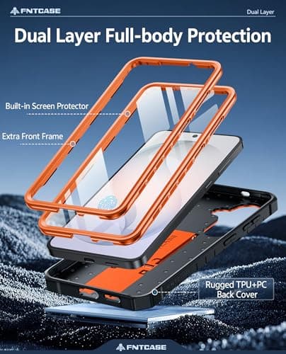 FNTCASE for Samsung Galaxy S26 Case: with [Built-in Screen Protector & Kickstand] [2 Front Frames] [Military-Grade Drop Protection] Heavy Duty Shockproof Rugged Case Full Body Protective Cover Orange - Thumbnail 3