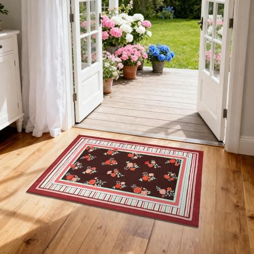 GarveeHome Red 2x3 Area Rug, Vintage Floral Machine Washable Small Rug, Non Slip TPR Backing, Soft Entryway Mat for Kitchen Bathroom Bedroom Nursery - Thumbnail 3