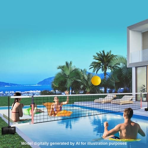 Portable Pool Volleyball Net System -4th of July Celebration Adjustable 16.5-26.5FT Length Net Includes 2 Water Volleyballs, Heavy-Duty Water-Filled Base Perfect for Pickleball, Tennis & Pool Games - Thumbnail 2
