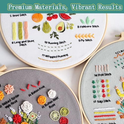 Meyocky Embroidery Kit for Beginners, 4 Pack Starter Embroidery Kits for Adults Learn 31 Stitches with Simple Patterns, Step-by-Step Video Stitch Practice Sampler Kit,Gift for Women Craft Lovers - Thumbnail 6
