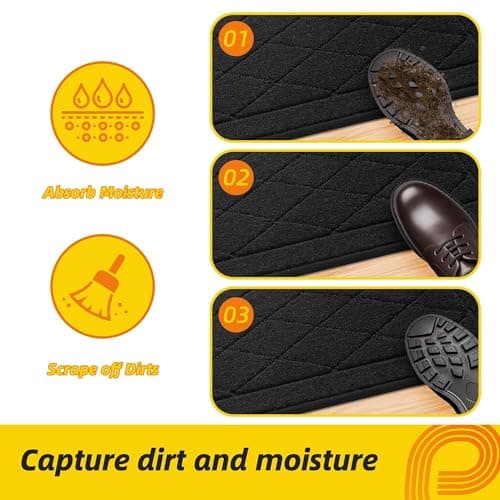 JSEI Dirt Trapper Door Mat 24"x36", Non-Slip Washable Entryway Mats, Dog Door Mat, Stain Resistant and Absorbent Floor Mats, Low Profile Welcome Mat for Front Back Door, Black - Thumbnail 3