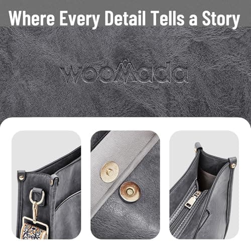 WOOMADA Crossbody Bags for Women Vegan Leather Handbag Trendy Hobo Shoulder Bag with 2 Adjustable Strap(1pc-dimgrey) - Thumbnail 5