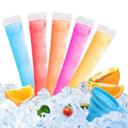 300 Disposable Ice Popsicle Mold Bags, BPA-Free Freezer Tube, Popsicle Mold bags with Zip Seals&Funnel, Summer Homemade DIY Snacks, Yogurt Sticks, Juice & Fruit Smoothies. (300, Transparent)