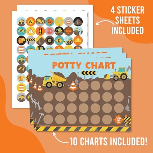 Hadley Designs Potty Training Chart for Toddlers Boys -10 Sticker Potty Chart for Toddlers Boys, 8.5x11" Potty Training Sticker Charts for Toilet Success, Construction Toddler Reward Chart for Kids - Thumbnail 4