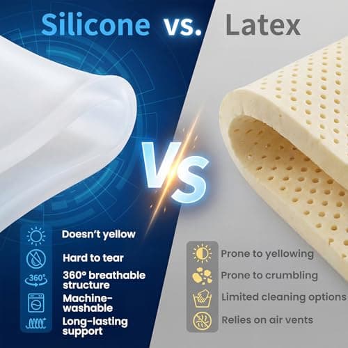 ASRIO 4D Silicone Grid Pillow: Cooling TPE Ergonomic Cervical Support for Neck Pressure Relief, Side & Back Sleepers, Washable (Queen (U.S. Standard), (Bread Pillow)) - Thumbnail 6