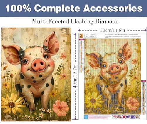 ijbnhd Pig Diamond Art Painting Kits for Adults- Full Drill Diamond Painting for Beginners, 5D Diamond Painting Pictures Gem Art Painting Kits DIY Daisy Diamond Art Kits 12X16in - Thumbnail 2