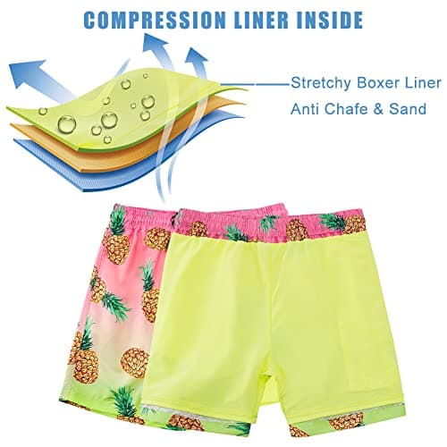 Cozople Boys Quick Dry Swim Trunks Novelty Pineapple Graphic Bathing Suit Swimwear Stretchy Compression Liner No Chafe Swimming Beach Board Shorts for Casual Swimwear with Pockets - Thumbnail 5