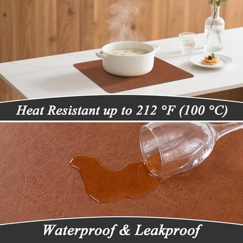 SHACOS Faux Cowhide Leather Placemats Set of 6, Wipeable Heat Resistant Table Mats, Stain Resistant Double Sided Reversible PU Place Mats for Dining Table Kitchen Restaurants, Brown and Blue - Thumbnail 3