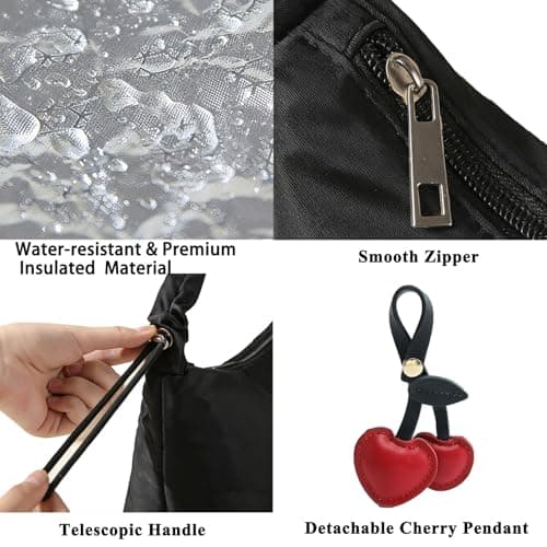 TTCAYU Lunch Bag Women Small Insulated Lunch Box Cute Lunchboxs Lightweight Cooler Bag For Work Picnic Travel (BLACK-lunch bag) - Thumbnail 5