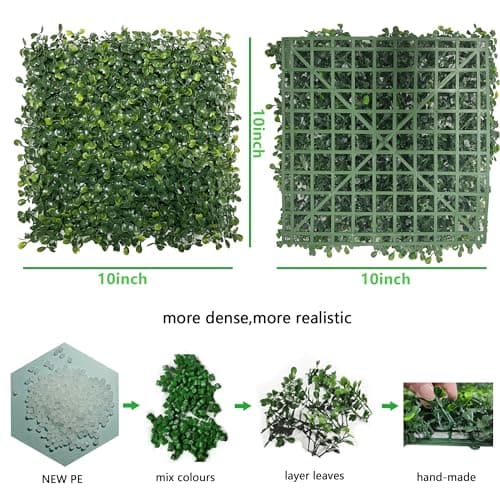 Grass Wall Decor,Paistao Privacy Fence Screen,Greenery Backdrop Panels,10"x 10"24Pcs Artificial Boxwood Fake Grass Wall for Indoor,Outdoor,Patio,Garden,Backyard - Thumbnail 4