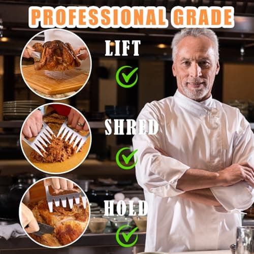 SANTAMADE Meat Shredder Claws - Stainless Steel Meat Claws for Pulled Pork, Shredded Chicken, Bear Claws for Shredding Meat, Grill, BBQ Smoker Accessories, Grilling Gifts, Stocking Stuffers for Men - Thumbnail 2