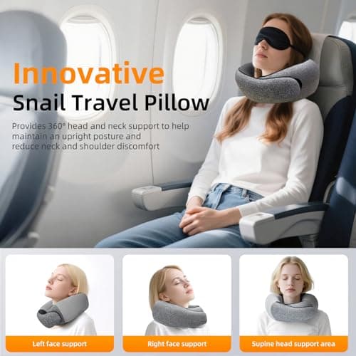 ThreeHome Travel Pillows for Airplanes, 100% Pure Memory Foam Neck Pillow with Skin-Friendly Silk Cover, Ergonomic Support, Washable Cover, Eye Mask, Earplugs, Ideal Neck Pillow for Flight Trips - Thumbnail 6