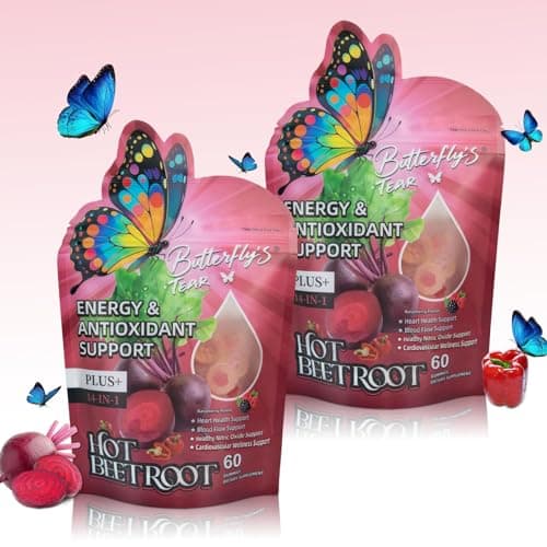 BUTTERFLY'S TEAR Organic Spicy Beet Root Gummies, Supports Heart & Blood Vessel Health, Promoting Nitric Oxide, Vitamin D3+K2+E, Extracts of Grape Seed, Hawthorn, Berberine and Other, Sugar Free - Image 1
