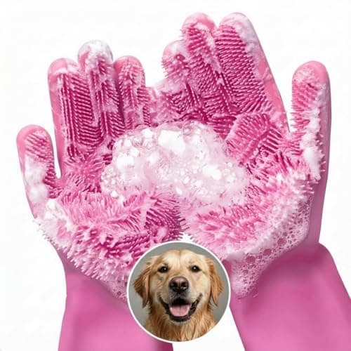 Cat and Dog Shampoo Gloves with 3000 Soft Bristles – 2-in-1 Dog Bath Gloves 11.6", Durable Silicone, Saves Shampoo | Massage, Grooming & Clean Wet or Dry – Made for Every Breed and Coat Style (Pink)