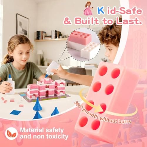 286 PCS Princess Castle Building Kit for Girls 6-12, Mini Brick DIY Craft Castle Playset, STEM Construction Toy, Pink Fantasy Castle Building Set, Creative Alternative to Popular Building Block Sets - Thumbnail 5