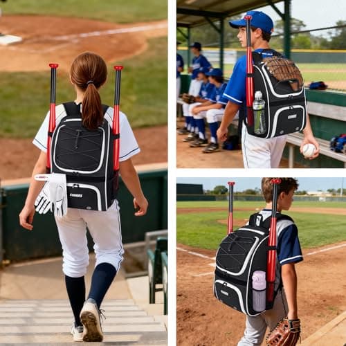 Ciihars Youth Baseball Bag - Baseball Backpack Bat & Glove Holder, T-Ball & Softball Equipment & Gear,Large Main Compartment for Helmet & accessories, Fence Hook，Insulation Pocket (black) - Thumbnail 6