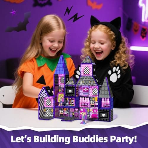 GobiDex Magnetic Tiles Doll House Building Toys, Monster Magnetic Blocks for Kids Ages 3-8,STEM Magnet Toys Birthday for 3+ Year Girls,Haunted Castle Playset - Thumbnail 6