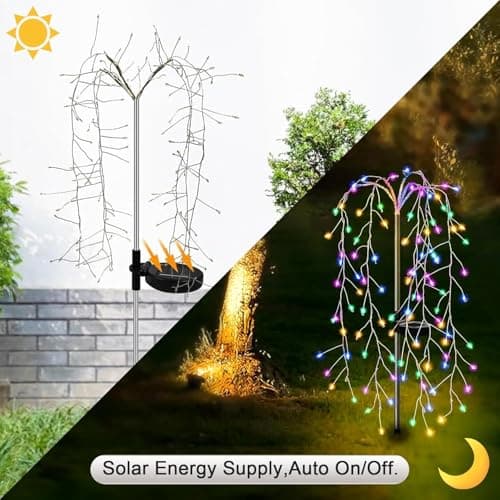 liboyixi Solar Garden Christmas Lights, 1Pack Solar Willow Tree Lights, 200LEDs Solar Fairy Pathway String Lights 8 Modes Waterproof Copper Wire for Home Yard Christmas Decoration - Thumbnail 2