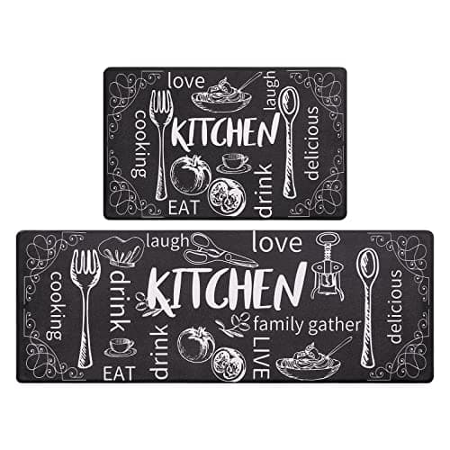 HEBE Kitchen Rugs Set of 2, Cushioned Anti Fatigue Kitchen Mats for Floor, Non Slip Waterproof Comfort Standing Desk Mat Carpet for Sink, Stove, Laundry Room, Black - Image 1