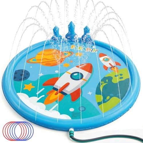 Peradix Toddler Splash Pad for Kids, 67" Sprinkler Mat with Ring Toss Game, Kids Summer Toys for Boys Girls & Family, Baby Splash Pad for Outside Backyard Garden Lawn Water Games, 6 Plastic Rings - Image 1
