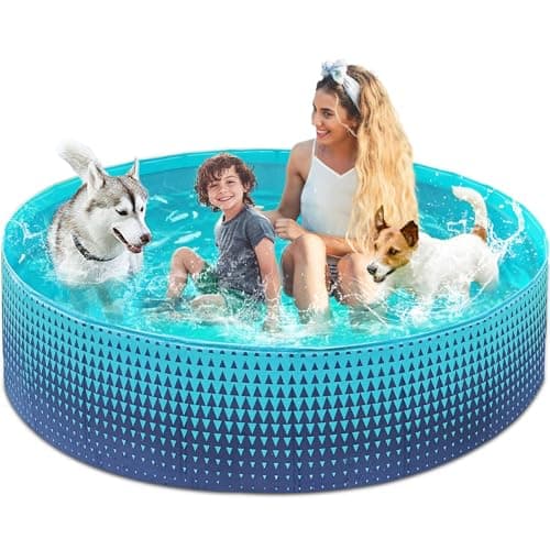 Jasonwell Foldable Dog Kiddie Pool - Hard Plastic Kids Paddling Pool Toddler Baby Swimming Pools for Backyard Collapsible Whelping Box Pet Doggie Cats Wading Pools Bathtub for Puppy Large Dogs 79In,G - Image 1