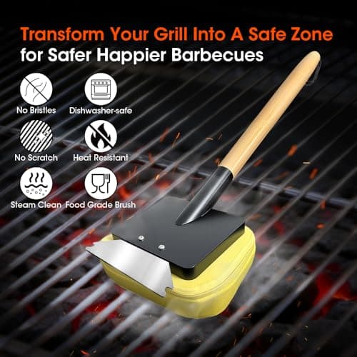 Treybair Grill Brush for Outdoor, Grill Bristle Free Reinforced Grill Cleaner Scraper BBQ Brush, BBQ Replaceable Cleaning Head, Heavy Duty Triple-Groove Scraper Design for All Grates - Thumbnail 2