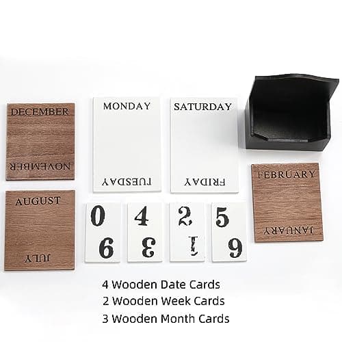 Perpetual Calendar Wooden Blocks Calendar for Home Valentines Day Gift Decor Office Decorations Desk Date Week Month Accessories (Black Calendar) - Thumbnail 3