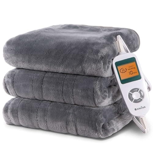 RAINOVA Heated Blanket Electric Throw, Electric Blanket-62''x84'', Soft Heating Blanket, 10-Level Heating, 10-Hour Auto-Off, Gifts for Parents and Elders, Gray, ETL & FCC Certified
