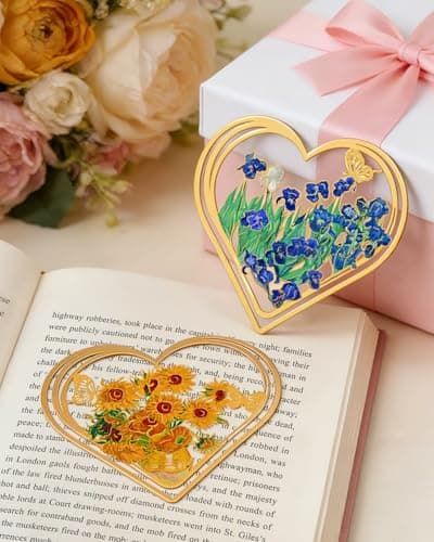 HOMTEK 4pcs Metal Clip Heart Bookmarks for Reading Women, Van Gogh Monet Oil Painting Cute Hollow Butterfly Corner Page Book Marks for Women,Teachers Students,Reading Accessories Gifts for Book Lovers - Thumbnail 4
