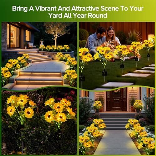 Solar Sunflower Lights Outdoor Waterproof - 3 Pack with 18 Bright Solar Sunflower Lights, IP65 Waterproof Light for Outdoor Flower Bed, Yard, Pathway, Patio Decor - for Mom, Women, Grandma - Thumbnail 6
