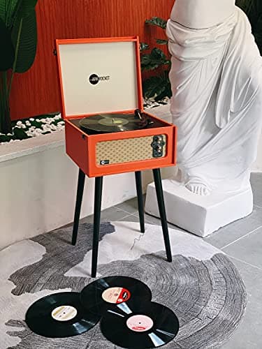 Arkrocket 3-Speed Bluetooth Record Player Retro Turntable with Built-in Speakers Rocket Moving Magnet Cartridges and Removable Legs (Orange) - Thumbnail 5