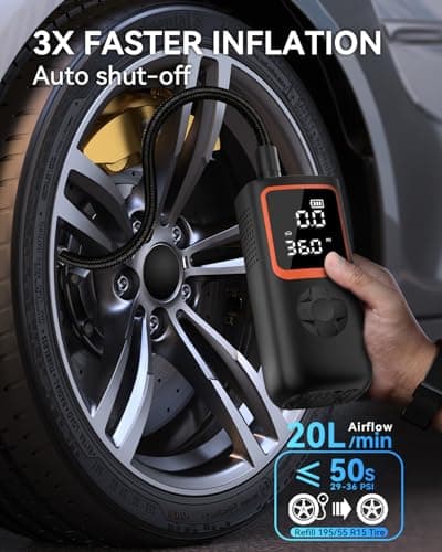 KOLTGOO Tire Inflator Portable Air Compressor - 150PSI Cordless Air Pump for Car Tires with Pressure Gauge & LED Light, 3X Faster Inflation Electric Air Compressor for Car Bikes, Motorcycle, Ball - Thumbnail 2
