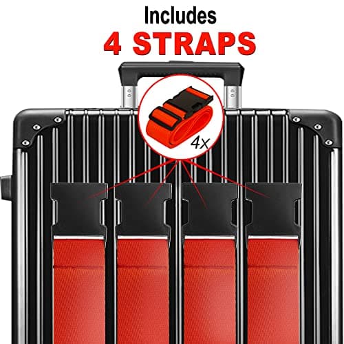 Luggage Straps for Suitcases TSA Approved Travel Belt 4 Pack by Chelmon (Red) - Thumbnail 3